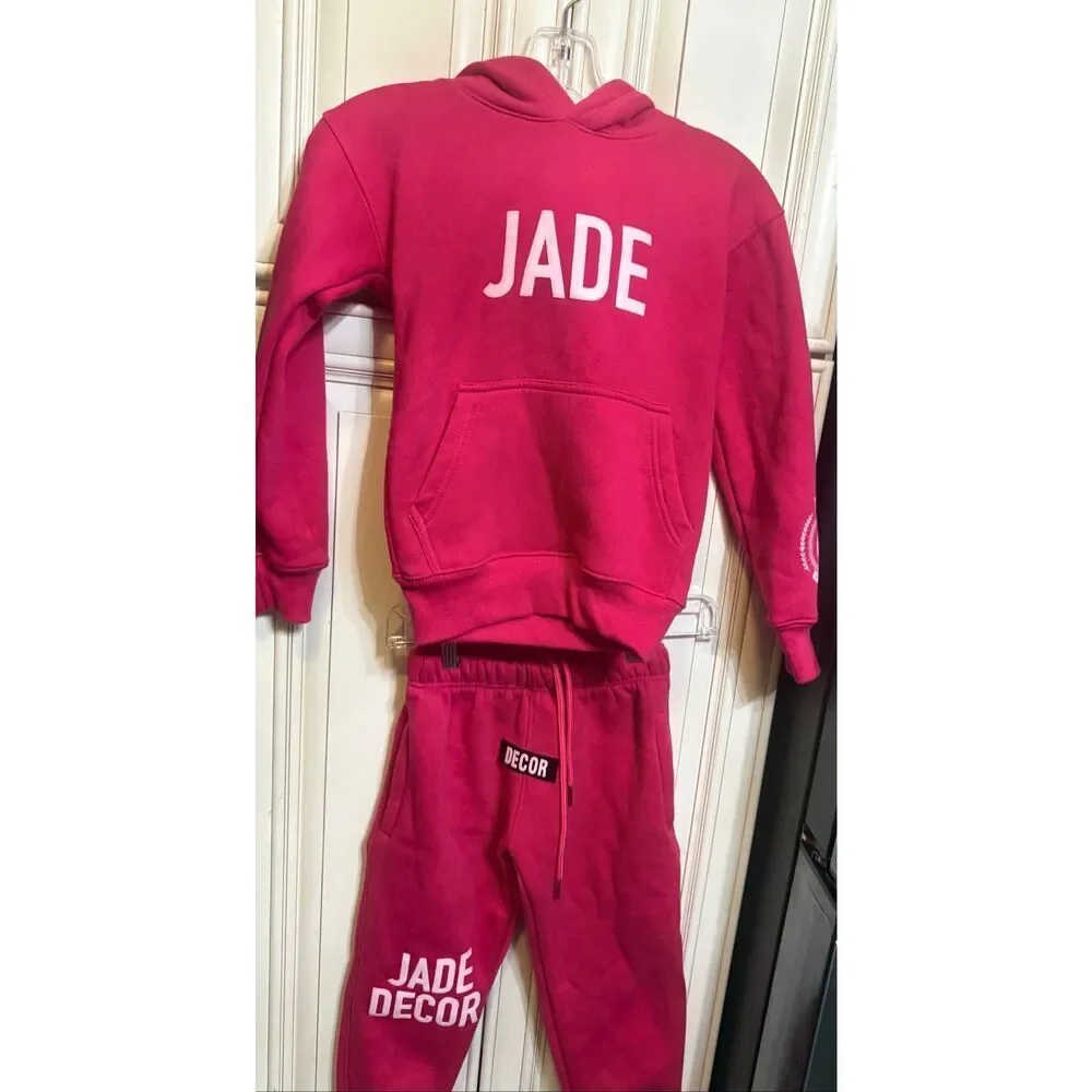 The Jade Collection Girl's 2 Piece Hoodie & Jogger Sweatsuit Set Pink Size 6